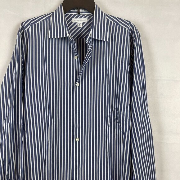 Banana Republic Mens Blue & White Striped Fitted Shirt XL 17-17.5 100% Cotton - Picture 5 of 6